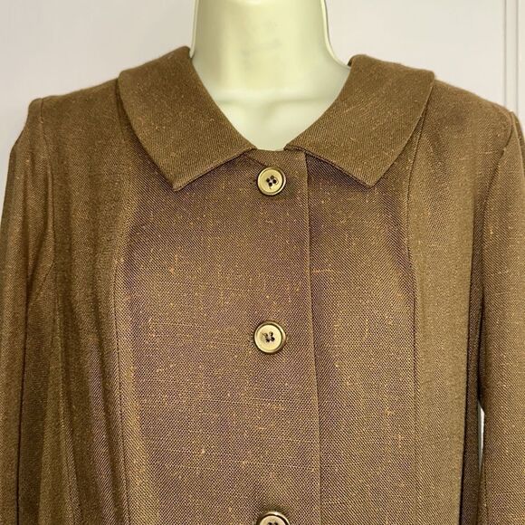 Vintage 60s Herman Marcus tan light nubby tweed jacket with gold buttons - Picture 3 of 9